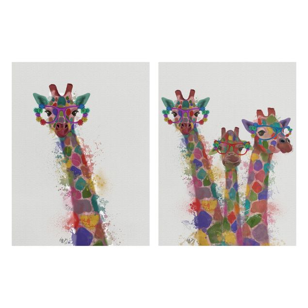 Obrazy na płótnie zwierzęta Zestaw żyrafy w tęczowej plamie I