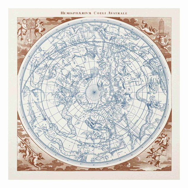 Obrazy do salonu nowoczesne zabytkowa mapa gwiezdna półkuli południowej