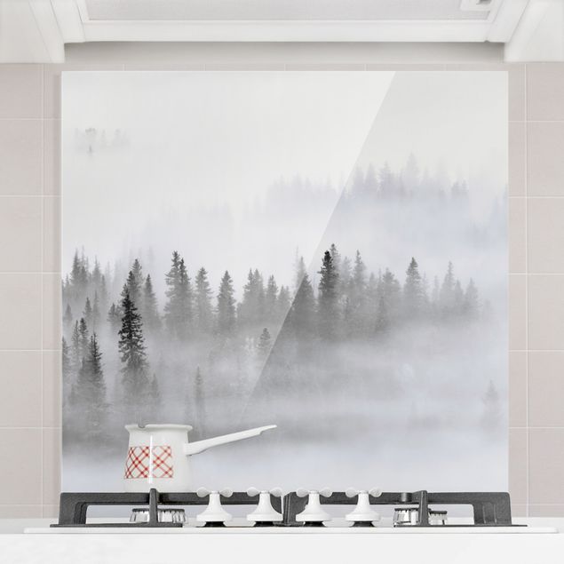 Dekoracja do kuchni Mgła w Puszczy Jodłowej Czarno-biała
