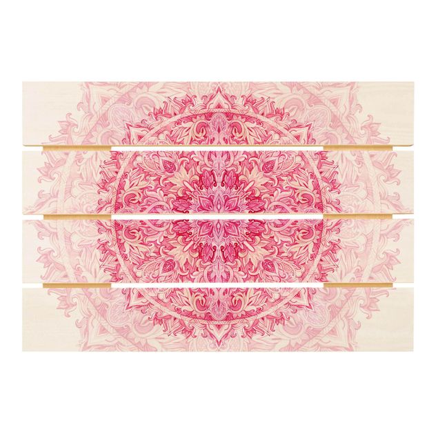 Obraz z drewna - Mandala akwarelowy ornament różowy