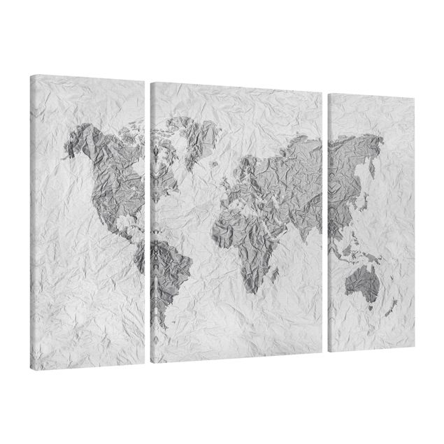 Czarno białe obrazy Papierowa mapa świata biała szara