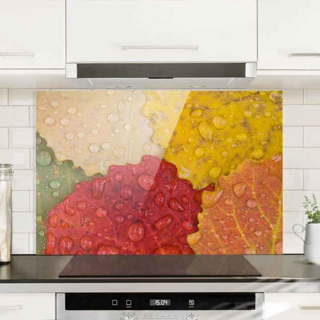 Dekoracja do kuchni Krople wody na kolorowych liściach