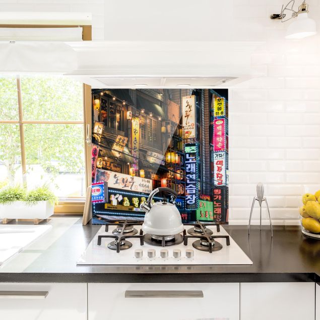 Panel szklany do kuchni Reklama neonowa