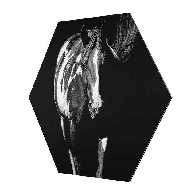 Obraz heksagonalny z Alu-Dibond - Koń przed Czarnym