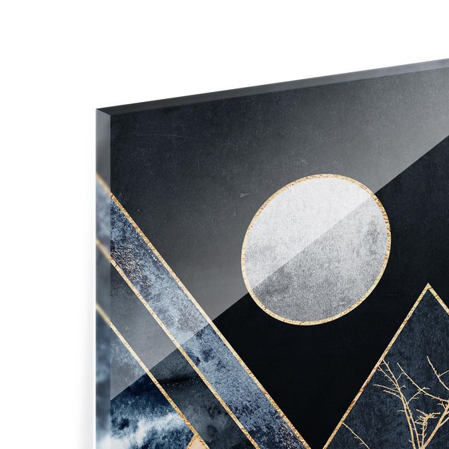 Panel szklany do kuchni - Złoty księżyc abstrakcyjne czarne góry