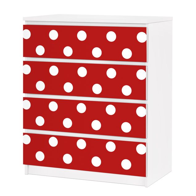 Okleina meblowa IKEA - Malm komoda, 4 szuflady - Nr DS92 Dot Design Girly Red