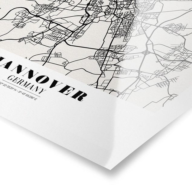 Plakaty czarno białe Mapa miasta Hanower - Klasyczna