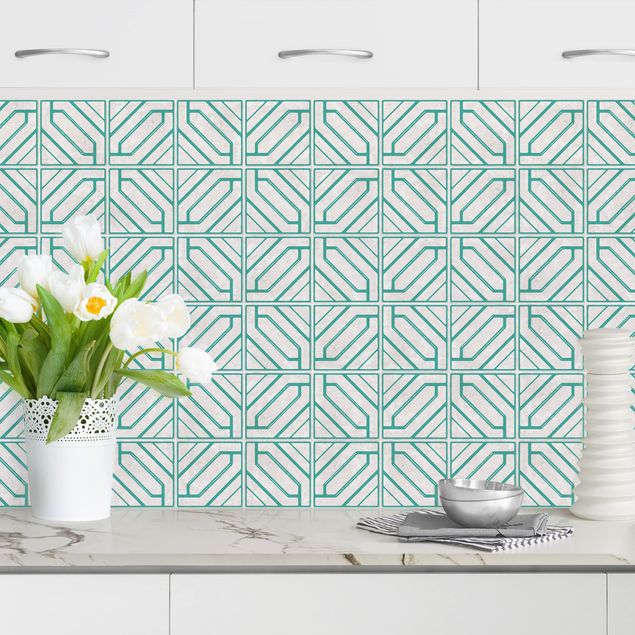 Dekoracja do kuchni Tile pattern diamonds geometry turquoise