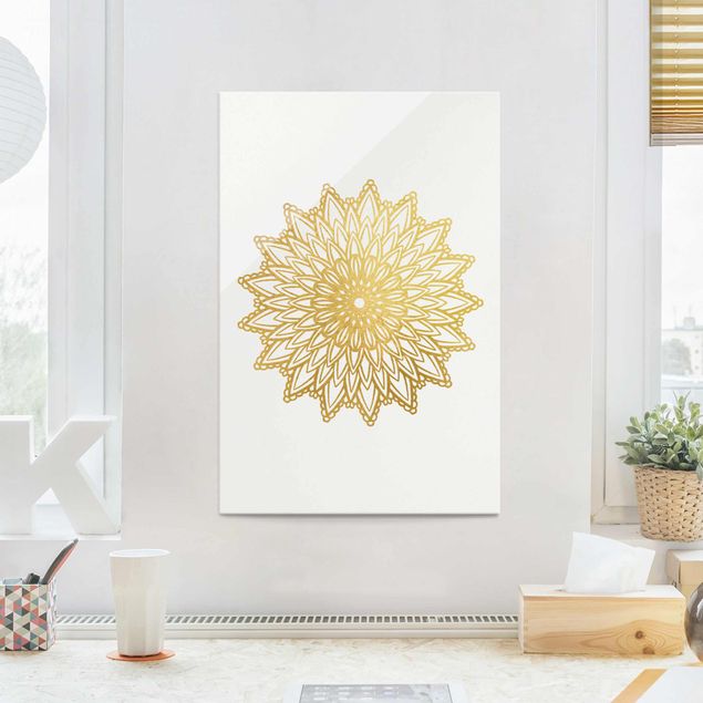 Dekoracja do kuchni Mandala Sun Illustration białe złoto