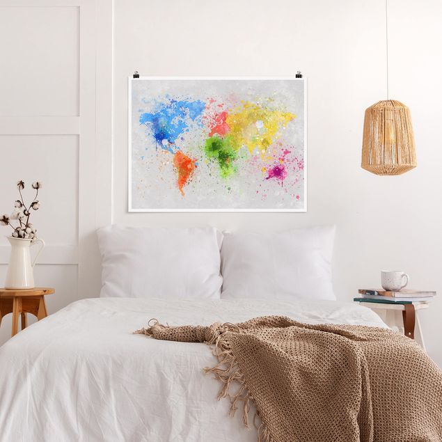 Obrazy do salonu Mapa świata z kolorowym rozbryzgiem