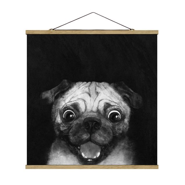 Obrazy ze zwierzętami Ilustracja pies Pug malarstwo na czarno-biały