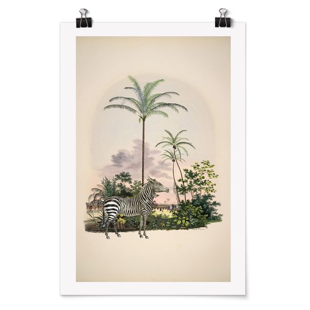 Obrazy zwierzęta Zebra na tle palm ilustracja