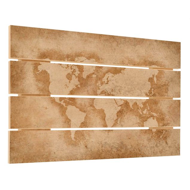 Obraz z drewna - Starożytna mapa świata
