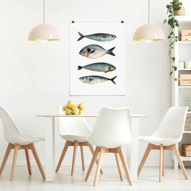 Obrazy nowoczesne Cztery ryby w akwareli II