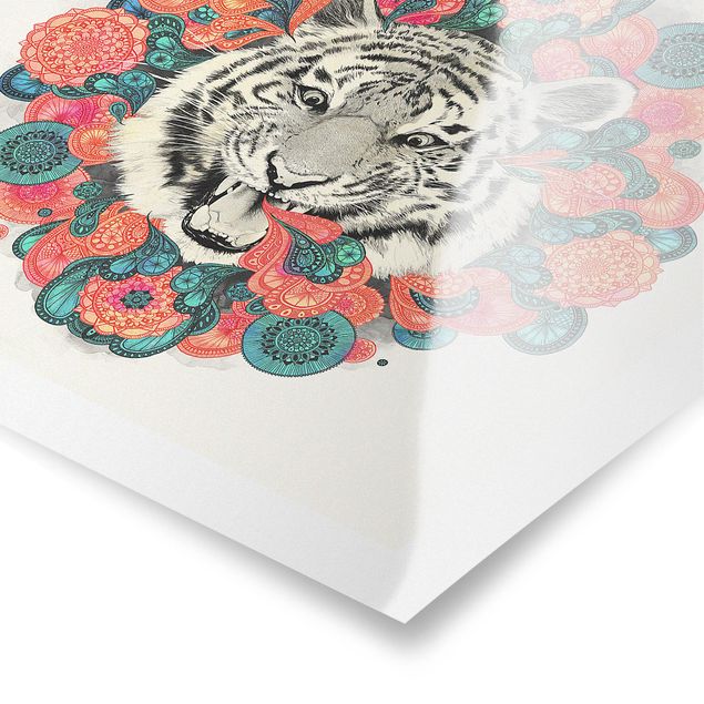 Różowy obraz Ilustracja tygrysa Rysunek mandala paisley