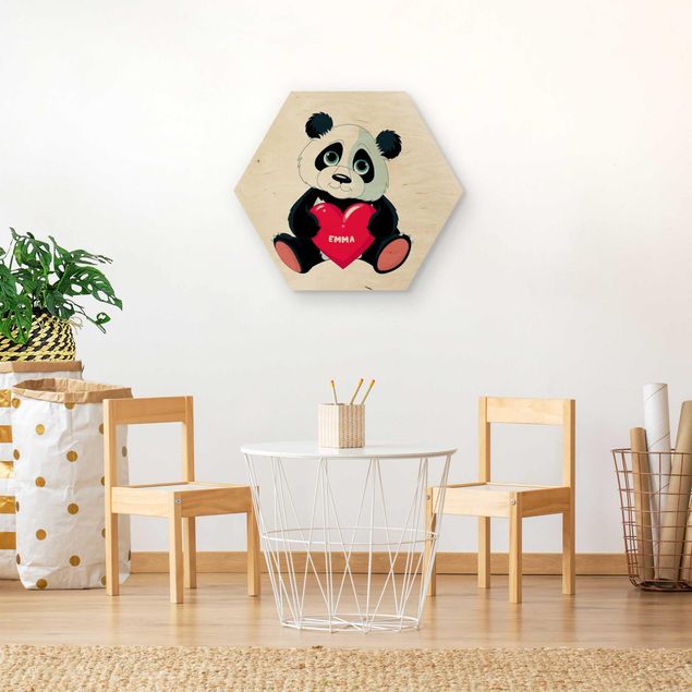 Obrazy z drewna Panda z sercem