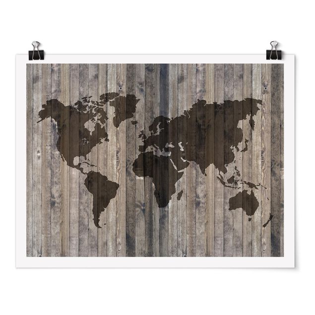 Obrazy mapy Mapa świata z drewna