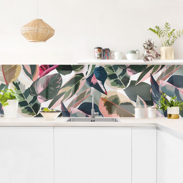 Panele szklane do kuchni Różowe tropiki wzór XXL