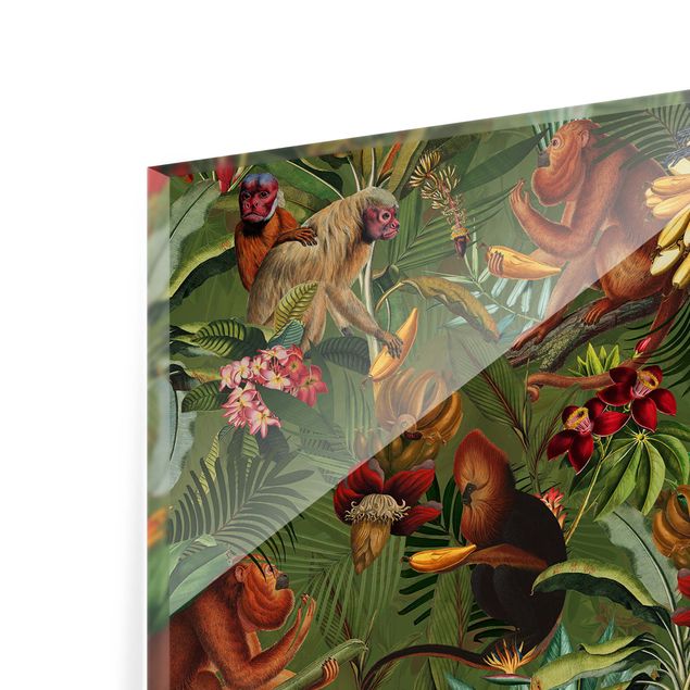Panel szklany do kuchni - Tropical Flowers With Monkeys