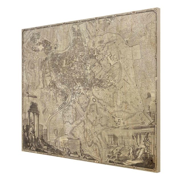 Obrazy na drewnie Mapa miasta w stylu vintage Rzymu