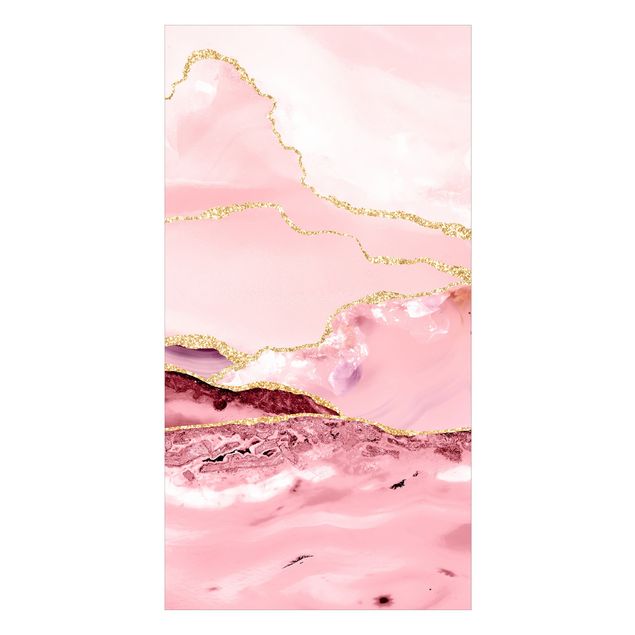 Tylna ścianka prysznicowa - Abstract Mountains Pink With Golden Lines
