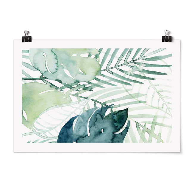 Zielony obraz Akwarelowy liść palmy I