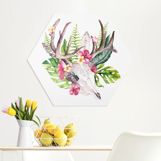 Obrazy do salonu nowoczesne Czaszka tropikalnego kwiatu II