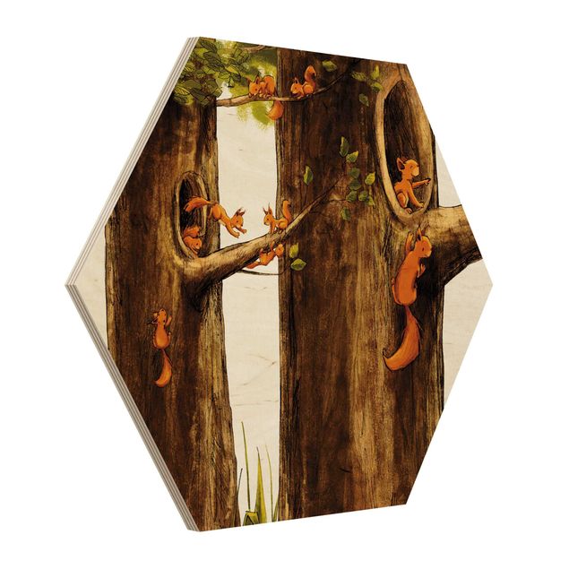 Obraz heksagonalny z drewna - Dom jednorożców