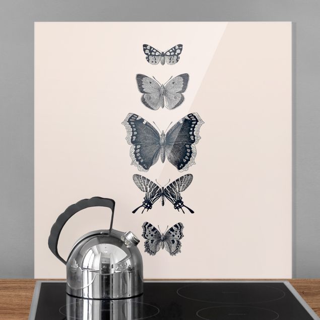 Dekoracja do kuchni Motyle z atramentu na beżowym tle