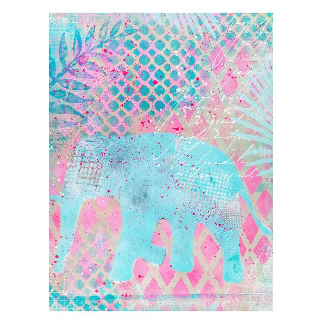 Obrazy do salonu Kolorowy kolaż - słoń w kolorze niebieskim i różowym