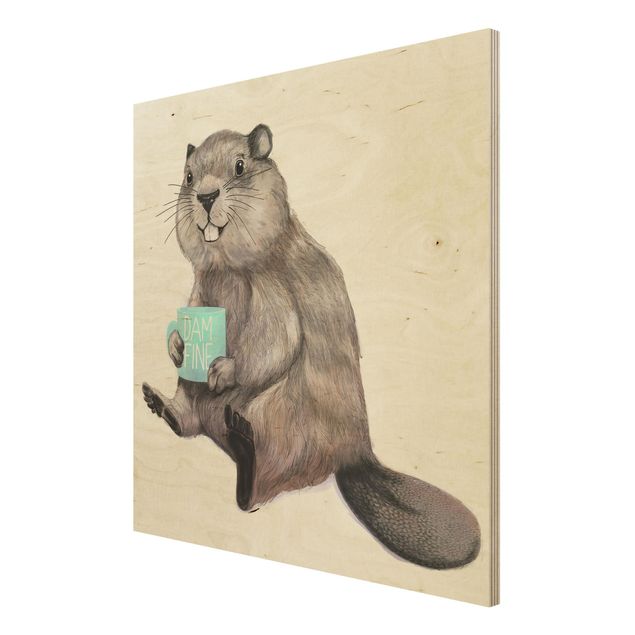 Laura Graves Art obrazy Ilustracja przedstawiająca bobra z filiżanką kawy