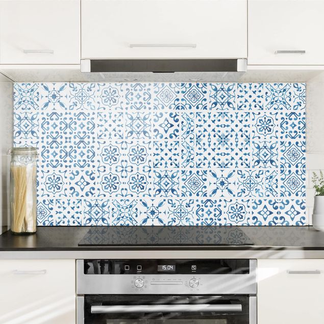Dekoracja do kuchni Wzór na płytkach niebiesko-biały