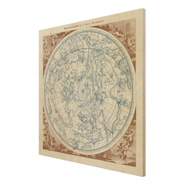 Obrazy z drewna zabytkowa mapa gwiezdna półkuli południowej