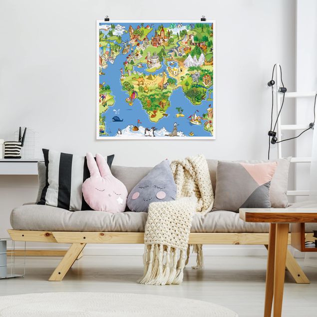 Pokój dziecięcy Wielka i śmieszna mapa świata