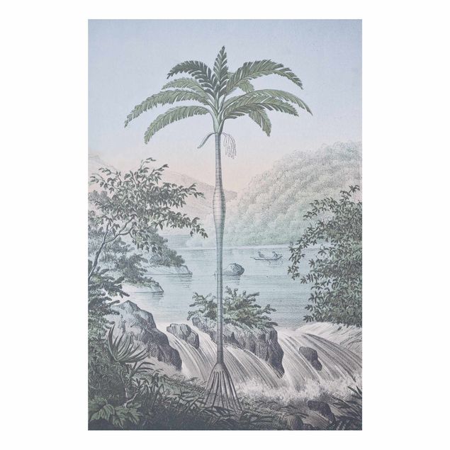 Obrazy do salonu nowoczesne Ilustracja w stylu vintage - Pejzaż z drzewem palmowym