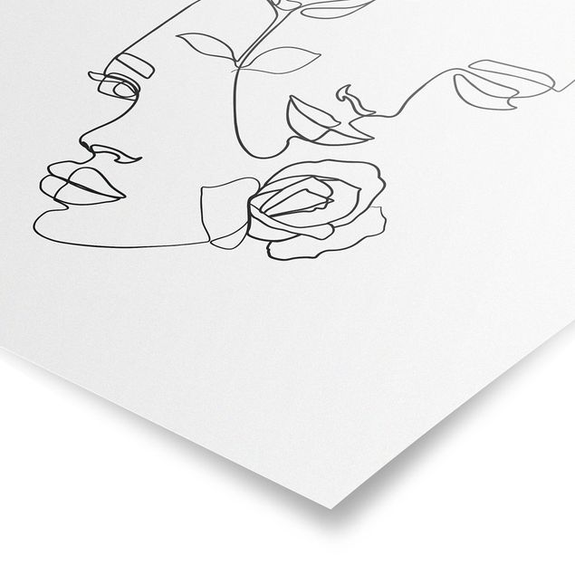 Obrazki czarno białe Line Art Twarze kobiet Róże czarno-biały