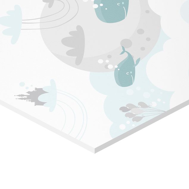 Obraz heksagonalny z Forex - Chmury z wielorybem i zamkiem
