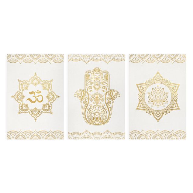 Obrazy powiedzenia Hamsa Hand Lotus OM Zestaw ilustracji złoty