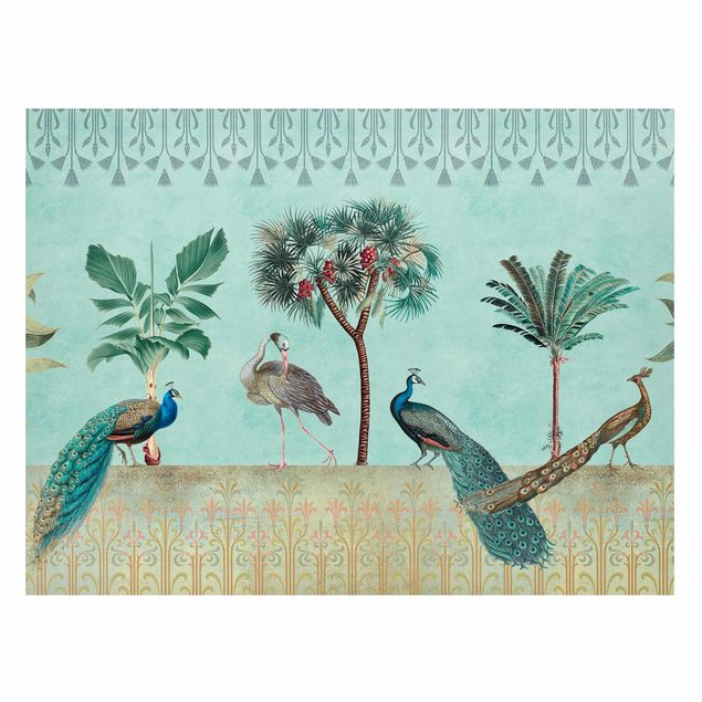 Obrazy do salonu Kolaże w stylu vintage - Tropikalne ptaki i drzewa palmowe
