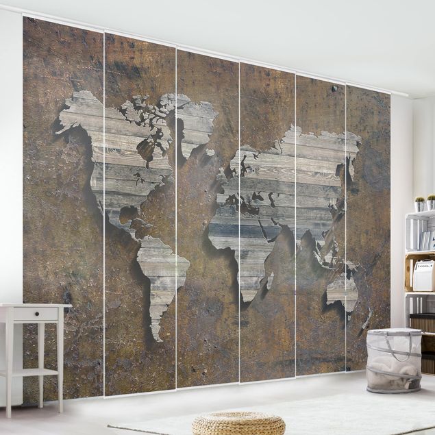 Dekoracja do kuchni Mapa świata z rdzą drewna