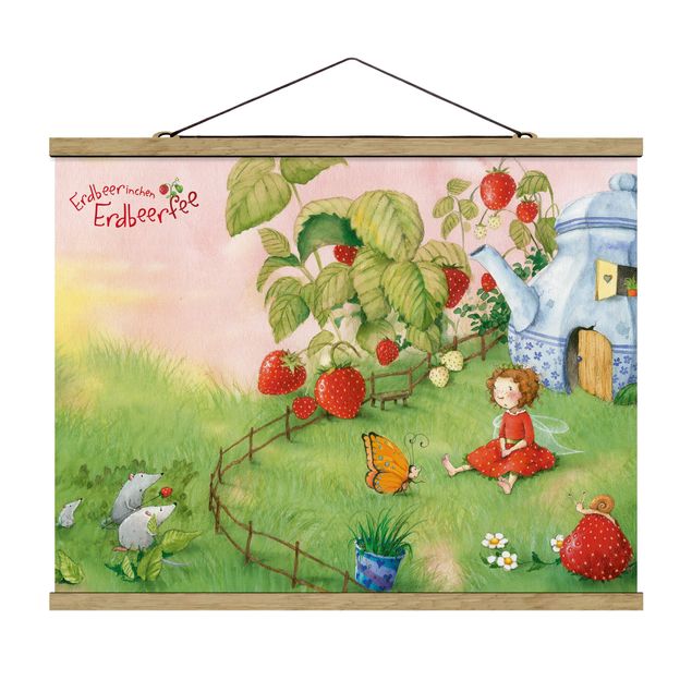 Czerwony obraz Wróżka truskawka - W ogrodzie