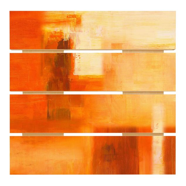 Obrazy z drewna Kompozycja w kolorach pomarańczowym i brązowym 02