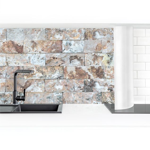 Panel ścienny do kuchni - Naturalna ściana z kamienia marmurowego
