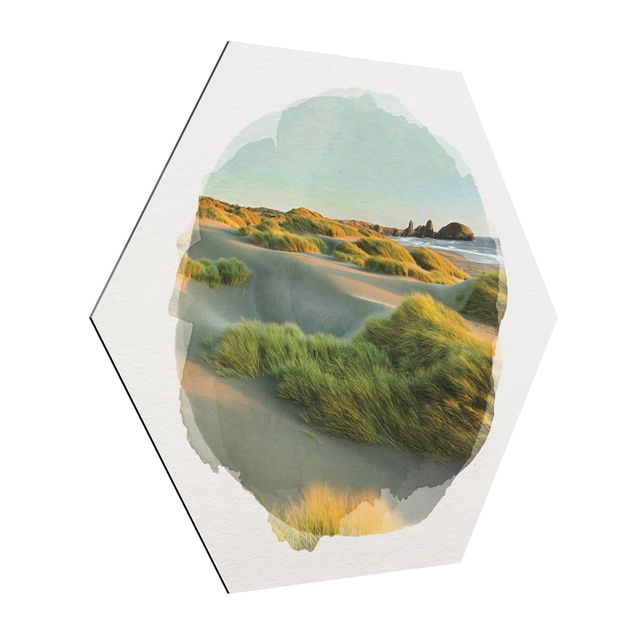 Obrazy z górami Akwarele - Wydmy i trawy nad morzem