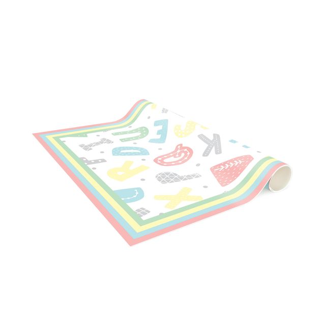 chodnik dywanowy Alfabet w pastelowych kolorach z ramką