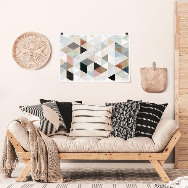 Obrazy do salonu nowoczesne Mozaika akwarelowa z trójkątami I