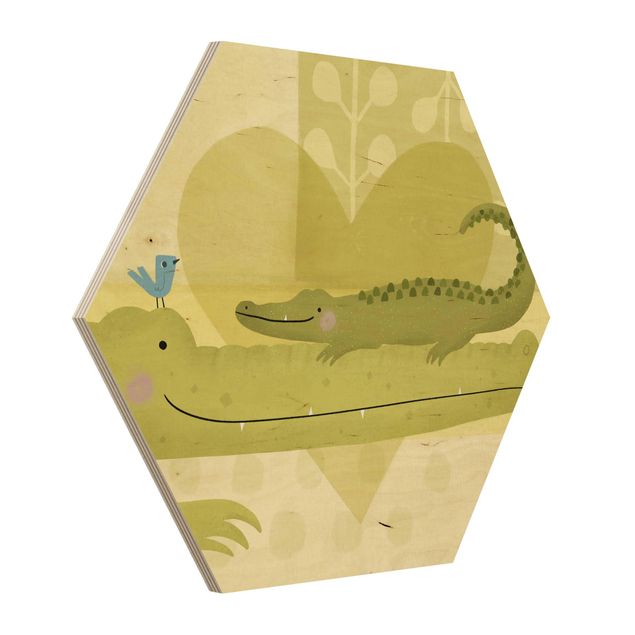 Obraz heksagonalny z drewna - Mama i ja - Krokodyle