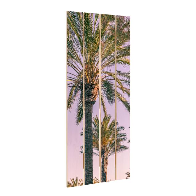 Obraz z drewna - Palmy w promieniach zachodzącego słońca