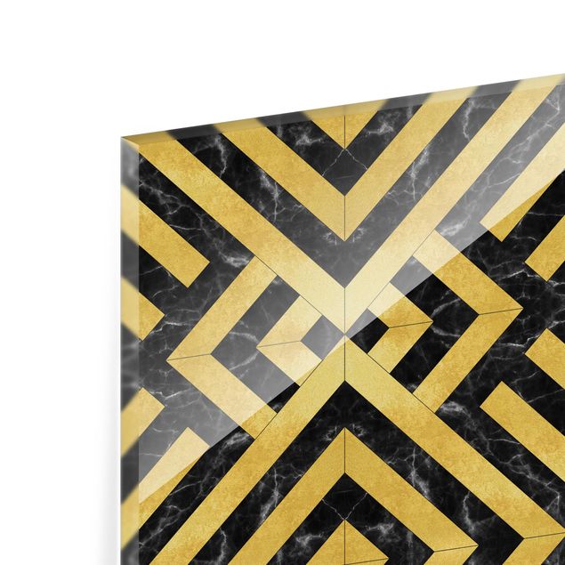 Panel szklany do kuchni - Płytka geometryczna Mix Art Deco Złoto Black Marble