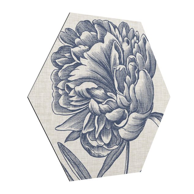 Obraz heksagonalny z Alu-Dibond - Kwiat indygo na lnie I
